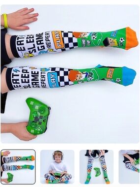 MADMIA Kids Video Game Graphic Knee-High Socks in Green & Blue